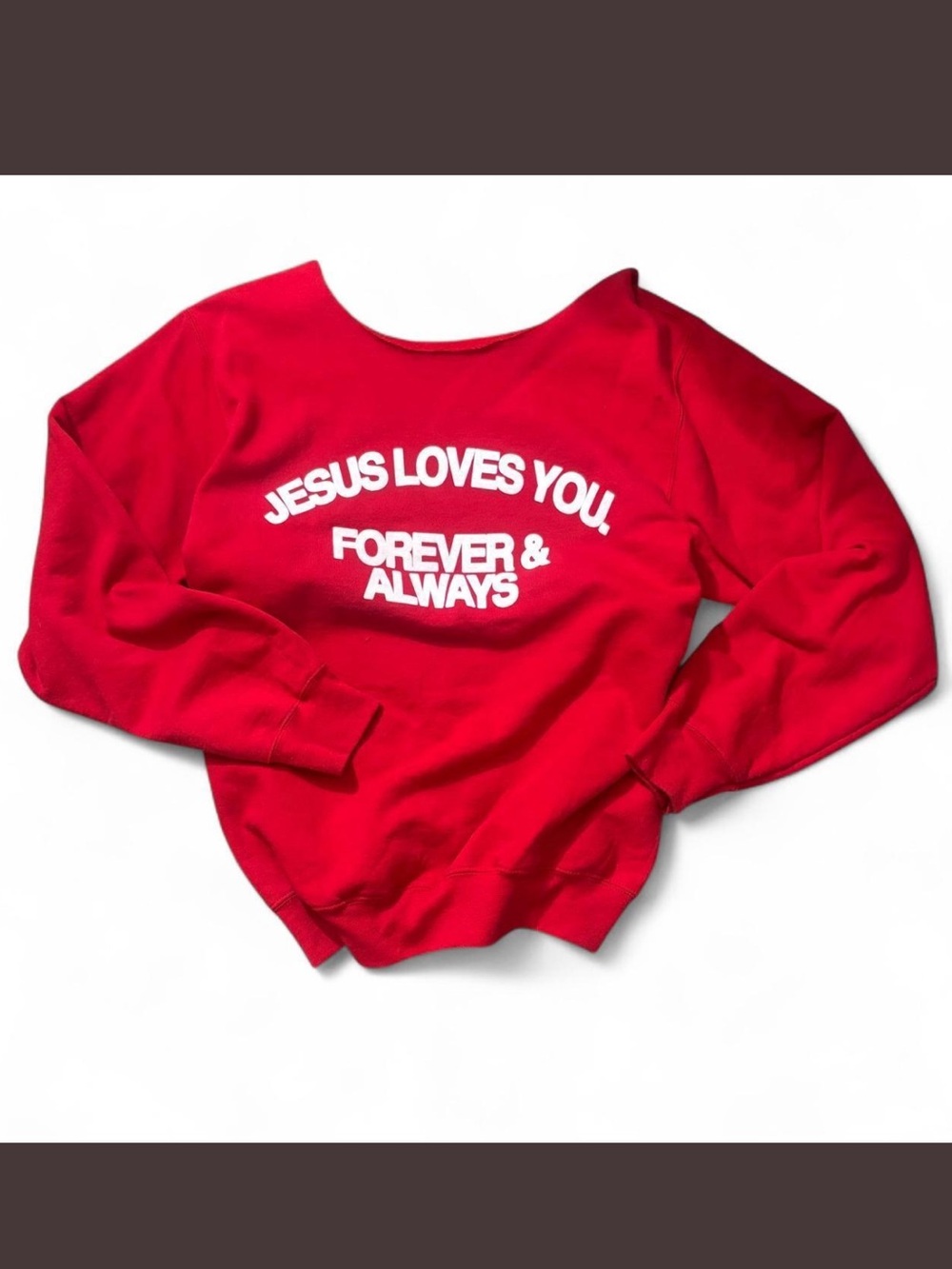 & Other Stories Red Off-the-Shoulder Sweatshirt with White Script